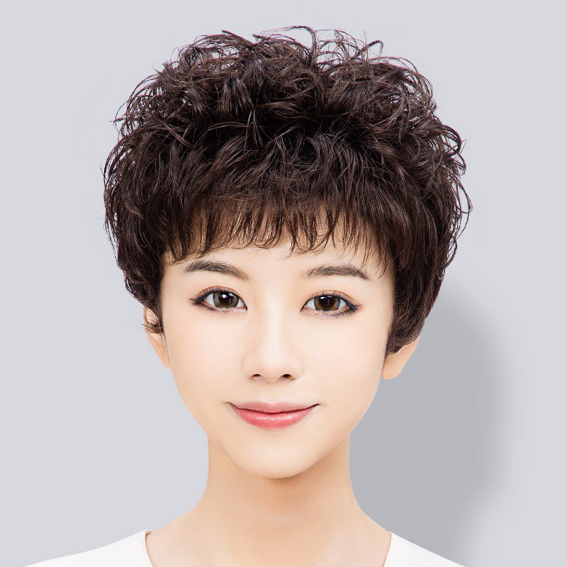 假发女短发圆脸修脸短卷发气质真人发丝老年人奶奶酷帅气蓬松网红