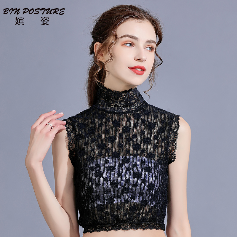 2021蕾丝半高领假领子女百搭假领配毛衣装饰花边堆堆领打底衫内搭