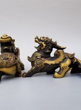 居家铜貔貅摆件一对全铜皮丘家用客厅店铺办公室公母铜貔恘礼品