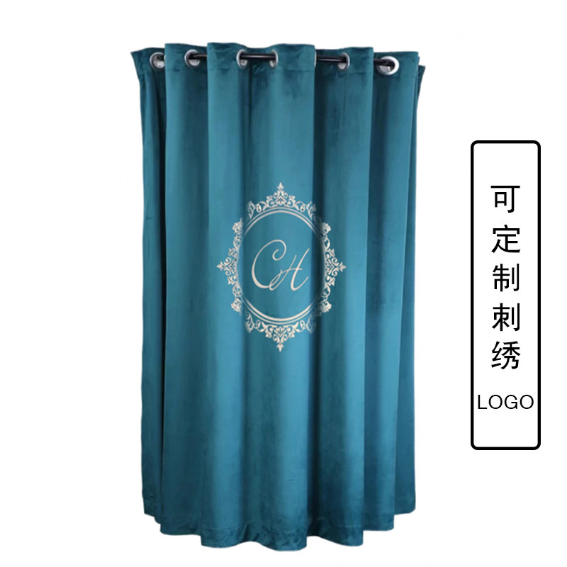 定制刺绣logo绒布试衣间门帘服装店更衣室窗帘橱窗免打孔隔断帘