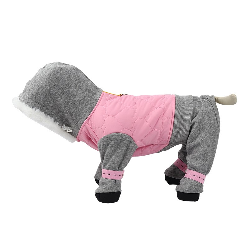 新秋冬加绒厚踩脚印花连帽宠物无毛猫咪狗可爱全包连体保暖四脚衣