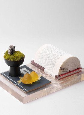 样板间折纸托盘组合搭配摆件酒店客厅茶几飘窗新中式软装饰品摆放