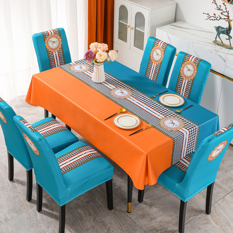家用凳子垫靠背罩餐套装椅子套桌布防水防油免洗新款餐桌垫椅套