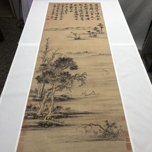 明 文徵明 石湖泛月图立轴纸本 古代名家山水人物写意国画装饰