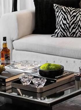 空合现代简约桌面大理石苔藓艺术花器样板间洽谈区酒具组合摆件