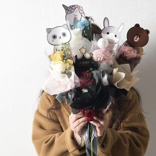 单只花束包装花袋半透明防水卡通单支多支套袋创意礼物花袋