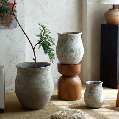 复古做旧水泥花盆大号口径圆形客厅户外绿植盆创意落地花盆龙舌兰