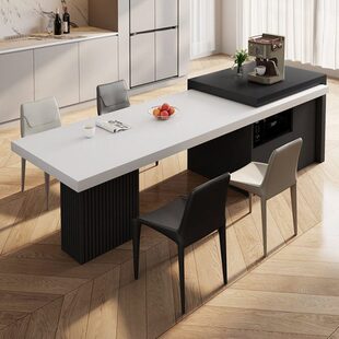岛台餐桌一体家用可伸缩厨房小户型高级轻奢导台加倒台岩板中岛台