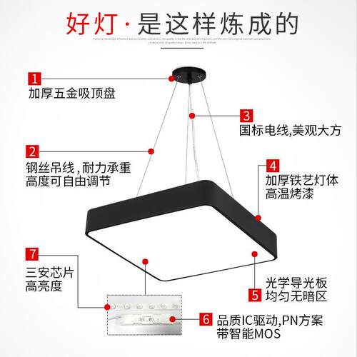 leHR-Q106d公室灯具明过超亮现简约正方形道走廊用商照教室店铺吊