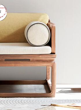 原沙发北美黑新中式沙发实木客厅组合布艺CTQ高品桃质实木木沙胡