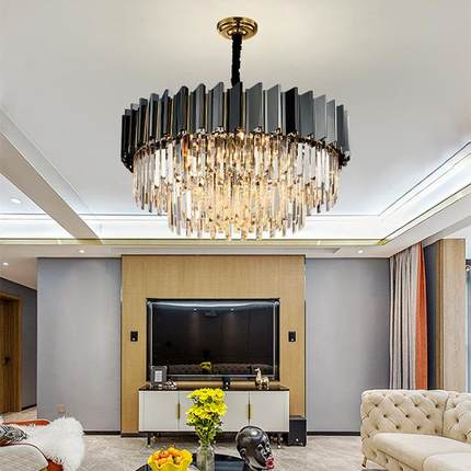 跨境外水吊灯不锈钢黑色餐厅灯饭厅餐桌晶灯具意式轻海355客厅奢