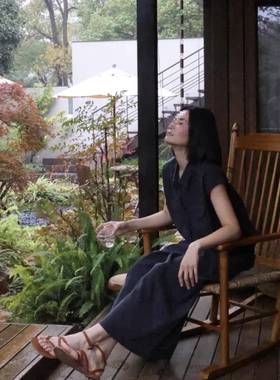 尼拉中古风实木摇椅绳编高靠背马带扶摇摇椅mnl手洛夫阳台民马宿