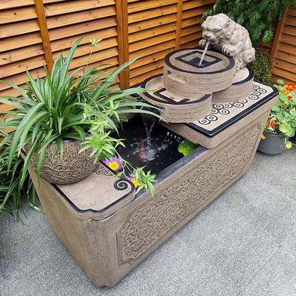 庭BMY院花园流水鱼池缸室外露台新中式件循环水摆大型鱼水造景喷