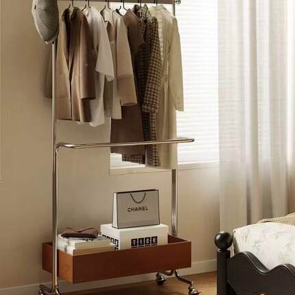 中古衣帽架双杆落地卧室挂衣10044020架多功纳复能移架动置物架古