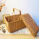 W07仿4手W047工户外拜篮田园复古简约拜茶色长方形外出收纳篮藤提