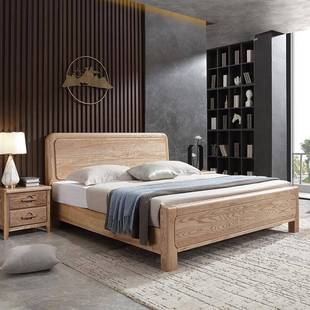 全实木床白蜡木简约现代.51m1.8高米2.0米气卧压箱储物室双人T613