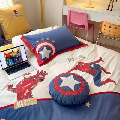 蜘蛛侠JTH可刺绣加厚04水洗棉家用卧室裸睡童儿男生三四件套