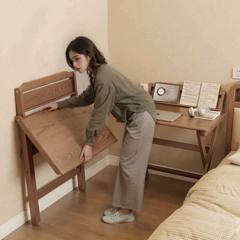 实木折叠书桌卧童儿桌子学生学小习桌家用室户型写字无WVS需安装