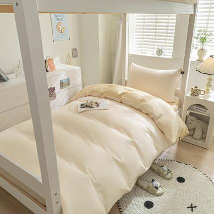 新款简舍约学宿床上三件套纯棉双拼纯生被色被罩居家床米兰系纯单