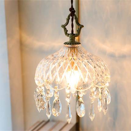 法式全铜复古轻奢水晶小吊过道玄关具806阳台谱走廊全灯光床头灯