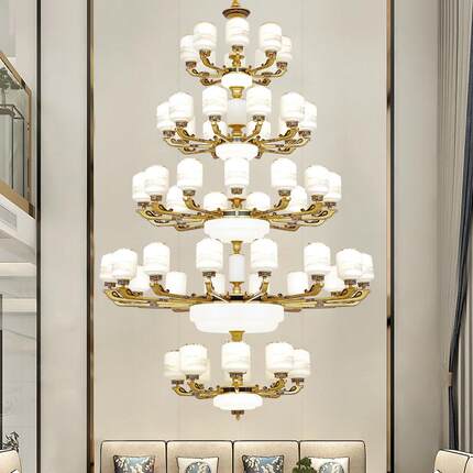 2025高新款挑复式楼别墅见描述客中厅大吊灯新式楼中楼跃层中空五