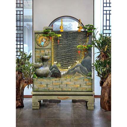 中式假山水摆幕墙财水件2166庭院风装饰玄关造景水轮屏风流水景加