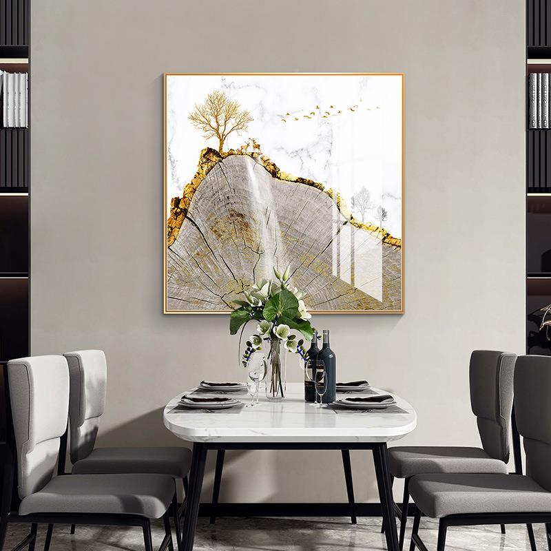 现代轻奢鱼图壁餐厅轻奢鱼厅装饰饭画正方形简约客厅沙挂发背景画图片