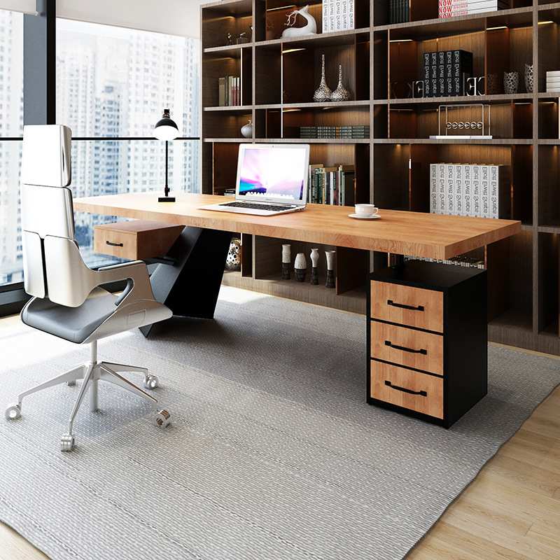 LOFT工业风实木办公桌子北欧老板总经理总裁现代简约电脑桌椅组合