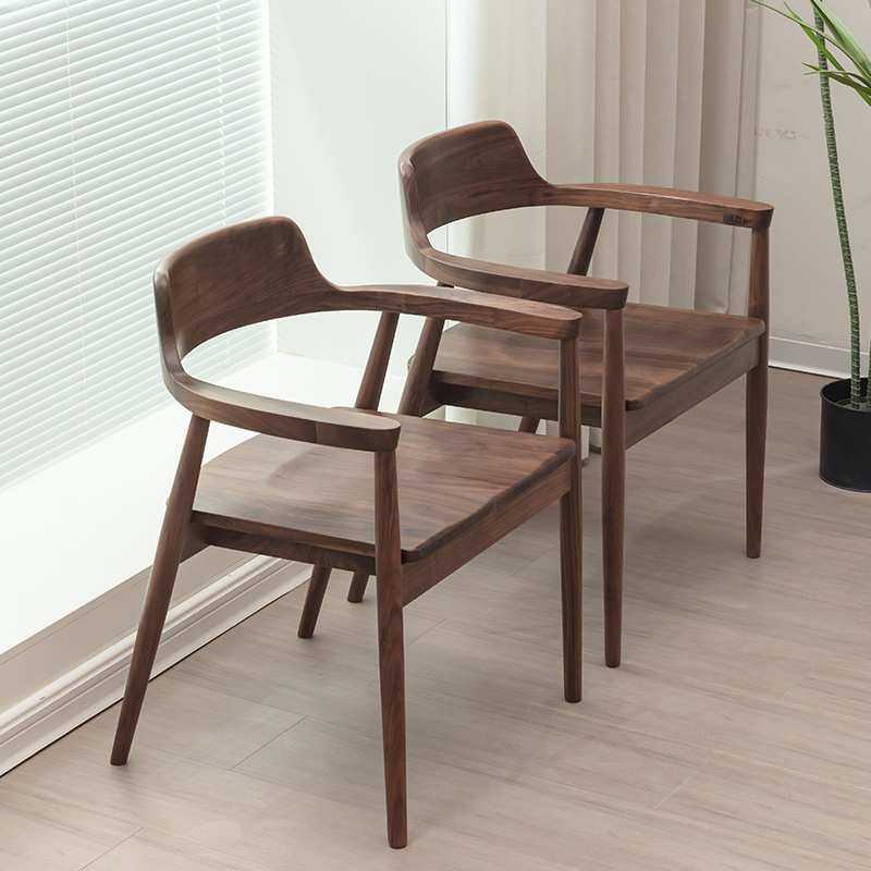 广岛椅北美黑胡桃全实木餐椅子带扶手靠背餐厅家用书椅靠背椅家具