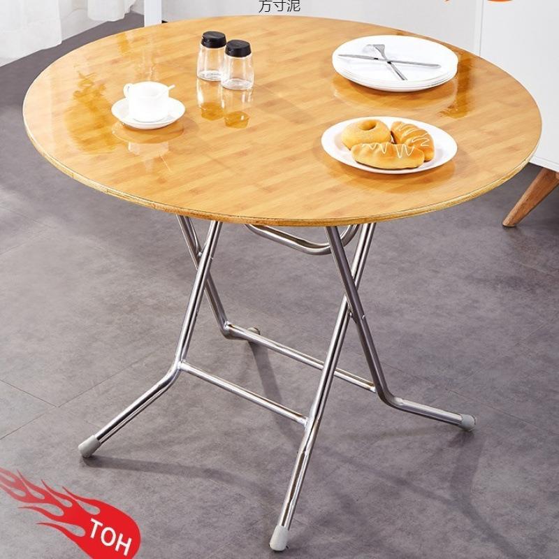 圆形简易折叠桌餐桌树脂多层板桌面大圆桌小户型家用餐馆乡村饭桌
