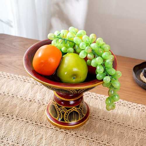 东南亚风格实木彩绘高脚花生瓜子盘创意水果盘 泰国实木手工干果
