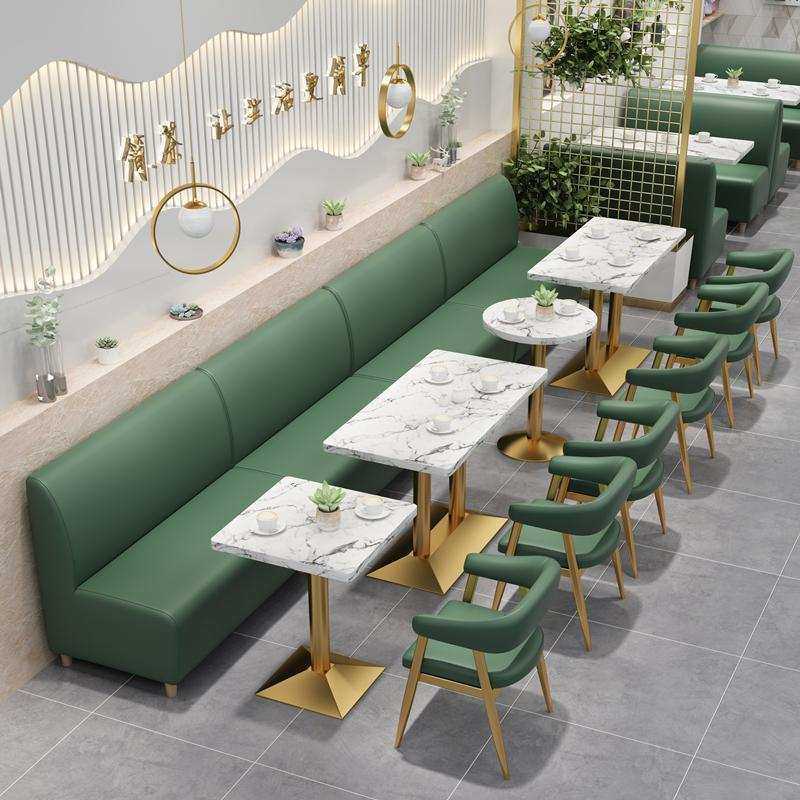 奶茶店桌椅组合甜品汉堡小吃快餐店网红简约清新餐厅家具靠墙卡座