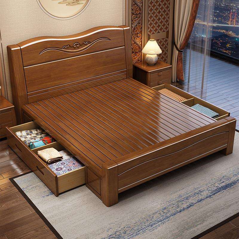 床实木单人1米5实木床现代家用主卧全实木1米8床双人床加厚储物床