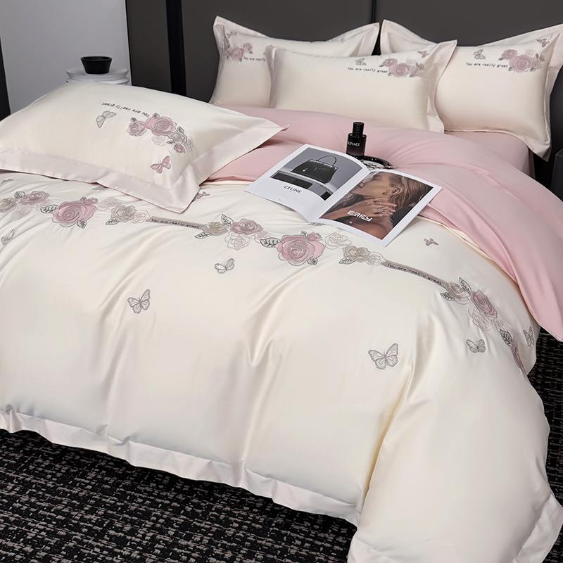 新款100支磨毛超细全棉长绒棉匹马棉高端轻奢被套纯棉刺绣四件套