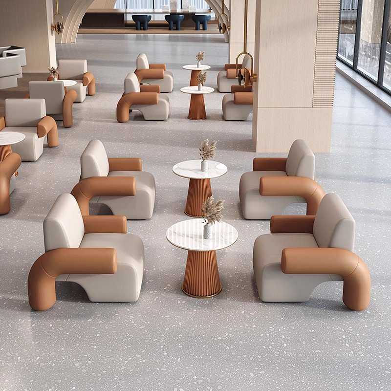 北欧轻奢洽谈沙发桌椅组合酒店大堂接待区沙发售楼处商务皮艺沙发