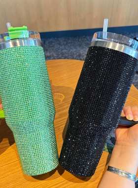 户外车载冰霸保冷杯跨境40OZ镶钻汽车杯吸管杯1200ml大容量保温杯