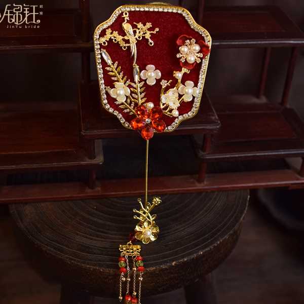 锦钰古风小团扇子新娘手工红色秀禾扇喜扇艺术照拍照道具古典新品