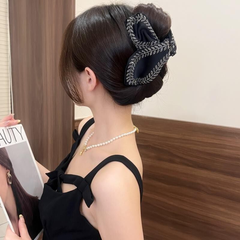 小众设计叶片麦穗鲨鱼夹高端闪钻气质后脑勺抓夹大号发量多发饰JH