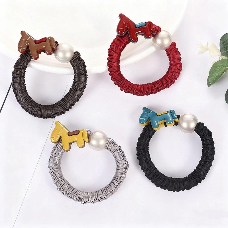 卡通小马珠子无痕牛奶丝发圈新款简约温柔扎发橡皮筋高弹力YK