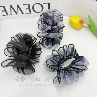 精选好物  高定黑纱星芒缀饰奢华优雅气质氛围抓夹式丸子头发夹j