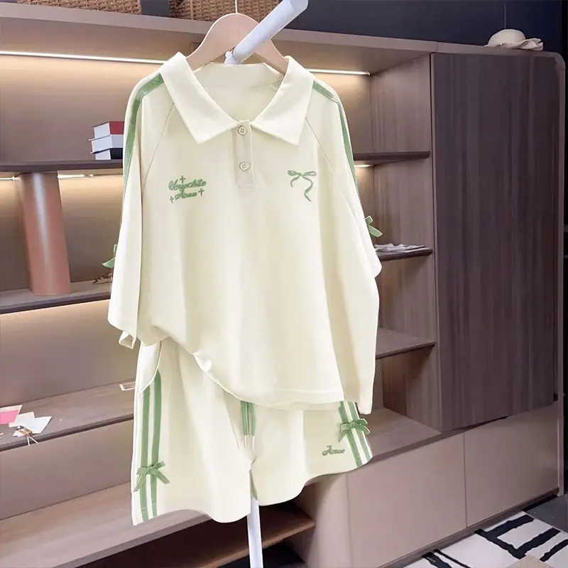 女大童短袖套装夏季薄款青少年大学生POLO衫短裤休闲运动套装YK