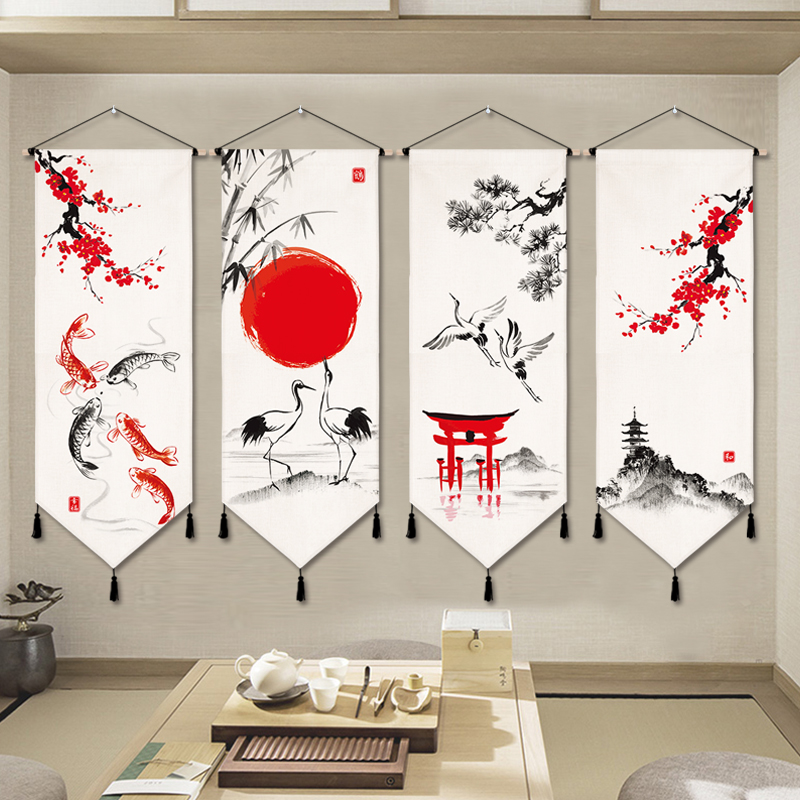 日式和风布艺挂画客厅餐厅墙布挂布背景墙装饰画墙面背景布挂毯画图片