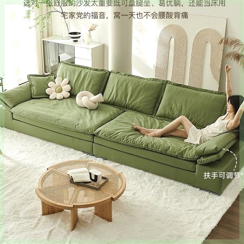 奶油风新款帆船沙发可调节扶手超深坐宽直排超软S懒人科技羽绒沙