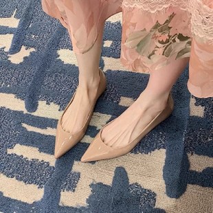 法式内增高尖头单鞋女2024秋冬新款浅口气质百搭通勤平底鞋子