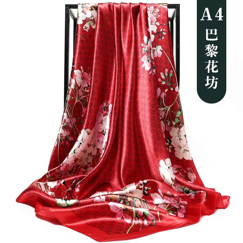 W8丝绸丝巾女士大方巾中老年妈妈秋冬款百搭围巾披肩纱巾头巾