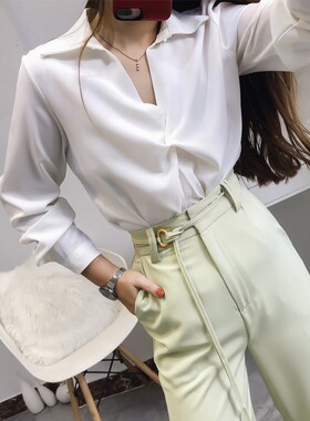 衬衣2020秋冬新款气质交叉宽松长袖G衬衫女设计感小众气质雪纺衬