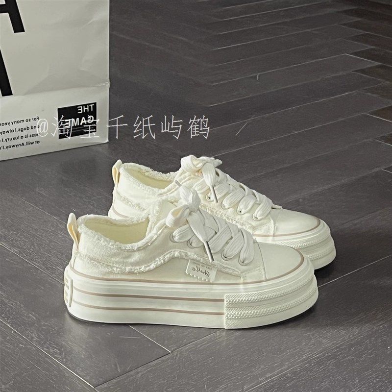 千纸屿鹤2025春季新款厚底帆布鞋白色百搭帆布鞋女流苏增高小白鞋,女鞋,休闲板鞋,淘宝优惠券,粉丝福利购,淘宝优惠卷