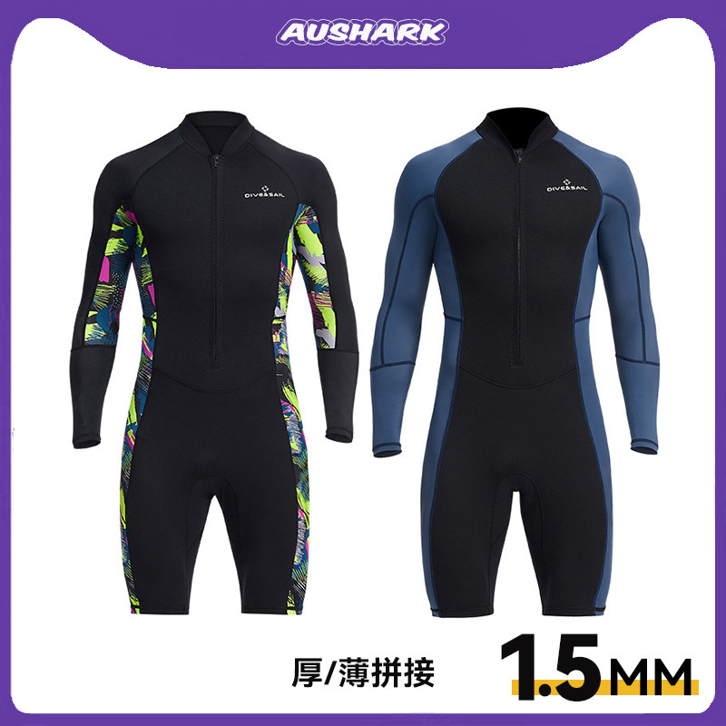 AU.S 防寒1.5MM潜s水服男专业连体长袖保暖冬泳衣冲浪服潜水衣湿
