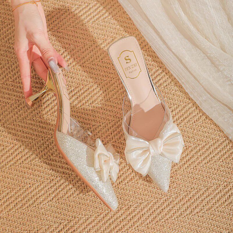 细跟高跟鞋不累脚高级感包头拖鞋女夏季外穿2025年新款半拖鞋凉拖