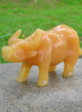 黄玉水牛天然玉工艺品招财摆件家D居商务饰品办公室摆设开业礼品